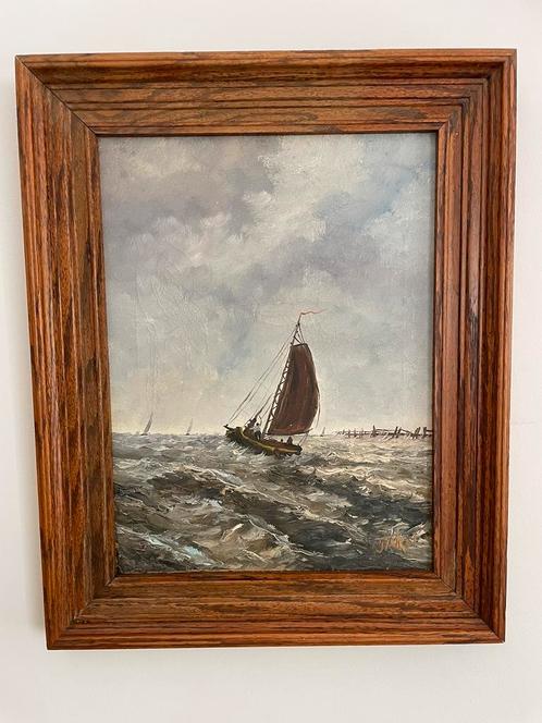 Olieverf schilderij door Jarel Botter op zee, Antiek en Kunst, Kunst | Schilderijen | Klassiek, Ophalen of Verzenden