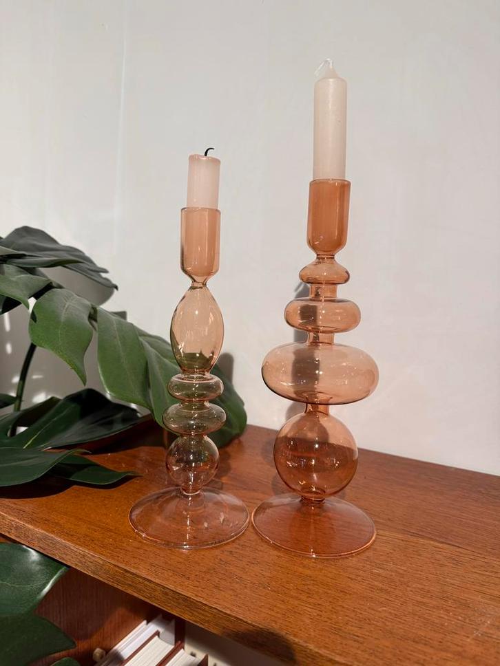 Glazen Kandelaar - Per Stuk, Huis en Inrichting, Woonaccessoires | Kandelaars en Kaarsen, Zo goed als nieuw, Kandelaar, Minder dan 25 cm