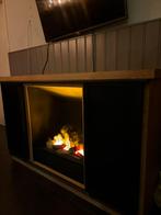 TV-meubel met Sfeerhaard – Landelijke & Luxe Uitstraling!, Ophalen, 100 tot 150 cm, Eikenhout, Minder dan 100 cm