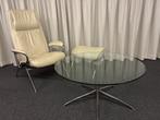 Moderne verstelbare gemakstoel, hocker en glazen salontafel., Huis en Inrichting, Fauteuils, Ophalen, Gebruikt, 75 tot 100 cm