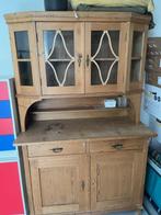 Antieke grenen servieskast, Huis en Inrichting, Kasten | Buffetkasten, Ophalen, Gebruikt, 100 tot 150 cm, Glas