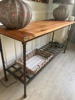 Combi salontafel en side table teak industrieel, Huis en Inrichting, Tafels | Sidetables, Ophalen, Gebruikt, Teakhout, 150 tot 200 cm