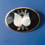 Vintage broche Alpaca Mexico zilver Onyx/Parelmoer, Ophalen of Verzenden