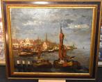 Jan van den Hurk ,Tjalken in Haven van Spijkenisse,olieverf., Ophalen