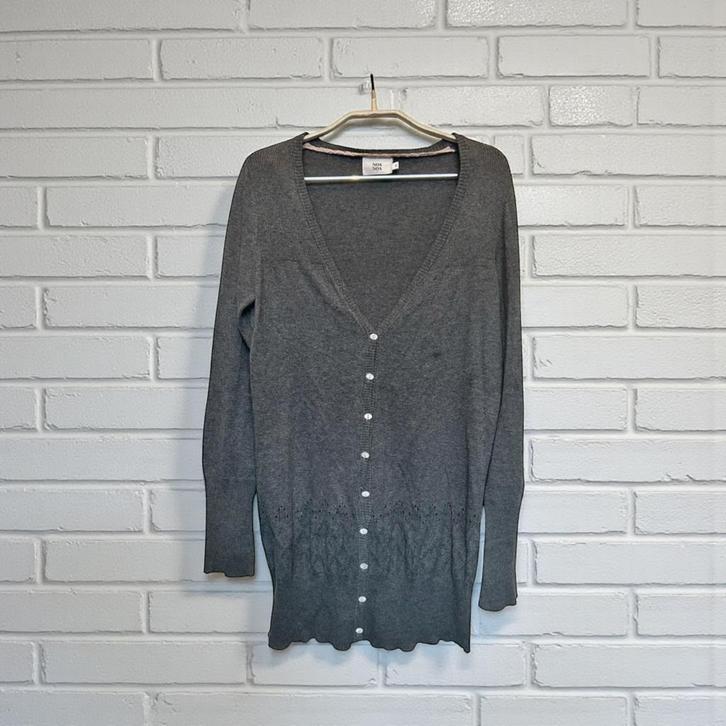 Noa Noa Vest Maat S Grijs Gebreid V-hals Lang Eyelet, Kleding | Dames, Truien en Vesten, Gedragen, Maat 36 (S), Grijs, Verzenden
