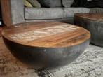 Salontafel set bowl vintage hout/metaal, Huis en Inrichting, Ophalen, Gebruikt, Rond, 50 tot 100 cm