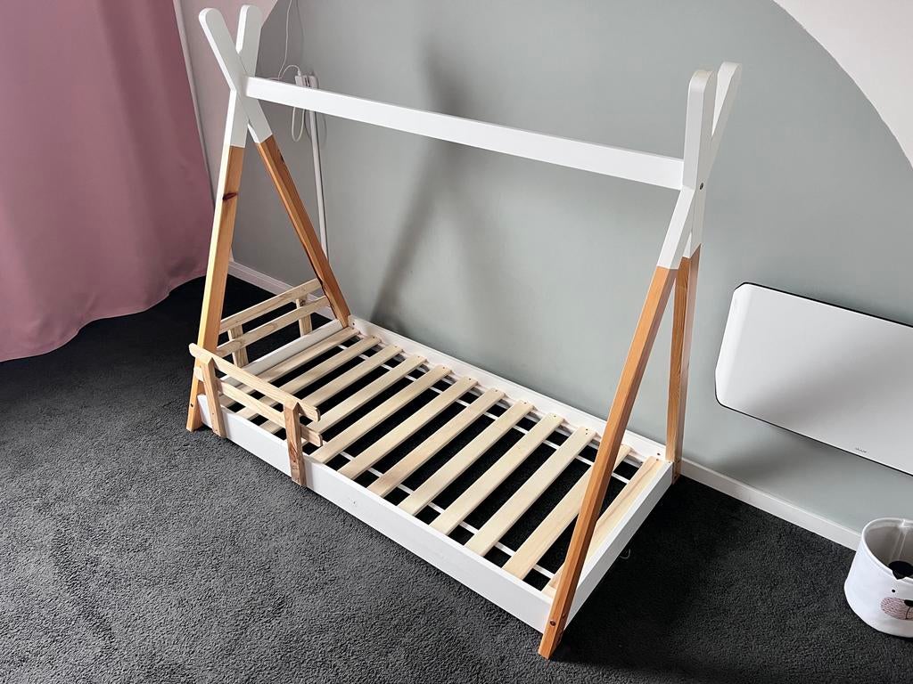 Vipack TIPI Bed 70x140 - Wit/Natuur, Ophalen, Nieuw, 70 tot 85 cm, 140 tot 160 cm