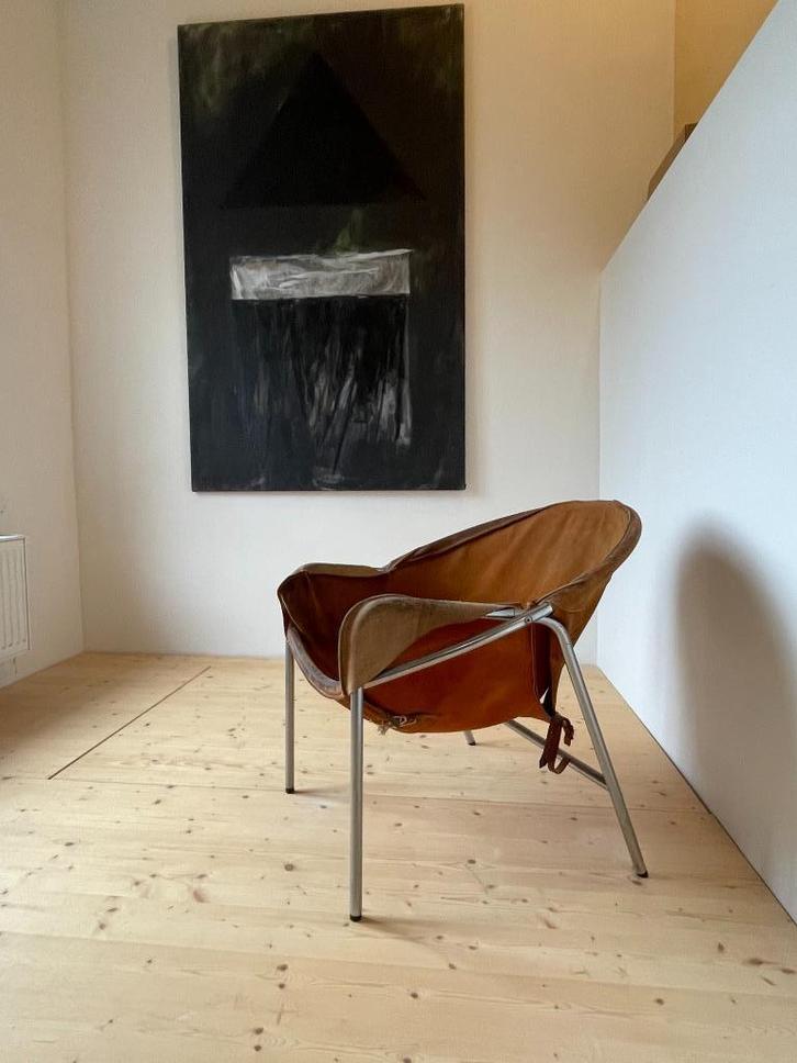 In Prijs verlaagd! E O Jørgensen -Sling stoel BO 361 - suède, Huis en Inrichting, Fauteuils, Gebruikt, Leer, Metaal, Overige materialen