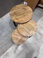 Salontafel set van 3 | Mangohout & Zwart Staal | HUUS Outlet, Gebruikt, 50 tot 100 cm, Metaal, Minder dan 50 cm