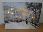 Schilderij van een winterse stad met LED verlichting, Minder dan 50 cm, Oorspronkelijke maker, Onbekend, Ophalen of Verzenden