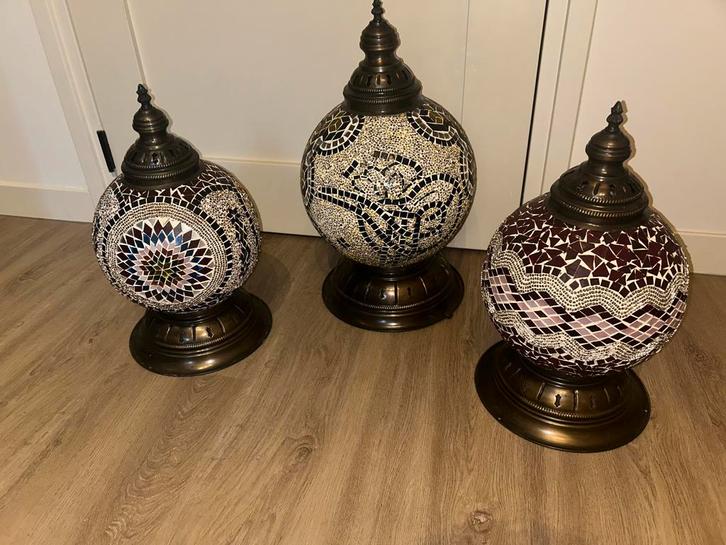 3 oosterse tafellampen, Huis en Inrichting, Lampen | Tafellampen, Gebruikt, Minder dan 50 cm, Metaal, Ophalen