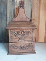 Mooie oude houten zoutbak / zoutkist / pot met klep schuifje, Verzenden