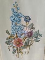 3 vintage- Ingekleurde bloemen gravures, in lijst, Ophalen of Verzenden