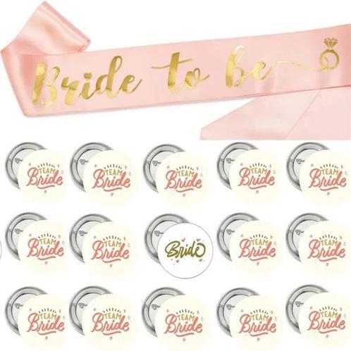 Bride to Be en Team Bride set met sjerp en buttons 16-delig, Kleding | Dames, Trouwkleding en Trouwaccessoires, Nieuw, Accessoires