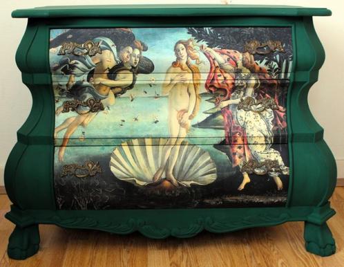 Extra groot, groen buikkastje, ladekast "Venus" Botticelli, Huis en Inrichting, Kasten | Ladekasten, Zo goed als nieuw, Minder dan 100 cm