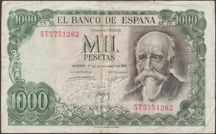 Spanje 1000 pesetas 1971 gebruikt p.154 (nr. 40), Postzegels en Munten, Bankbiljetten | Europa | Niet-Eurobiljetten, Los biljet