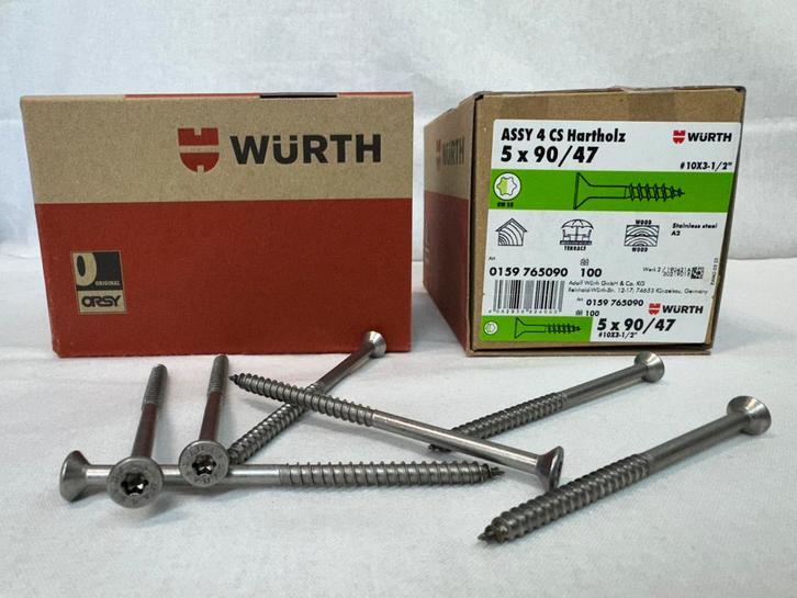 Hardhoutschroeven RVS grote partij Würth 5x90/47 100 stuks, Doe-het-zelf en Verbouw, IJzerwaren en Bevestigingsmiddelen, Nieuw