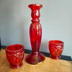 Rode kandelaar en theelichthouders, Antiek en Kunst, Verzenden, Glas