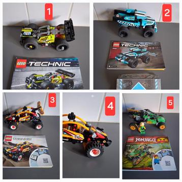 5 Lego auto's technic pull-back ninjago zgan als set van 5 beschikbaar voor biedingen