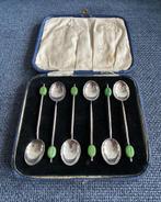 Vintage zilveren koffielepels met groene boon, Antiek en Kunst, Ophalen of Verzenden, Zilver