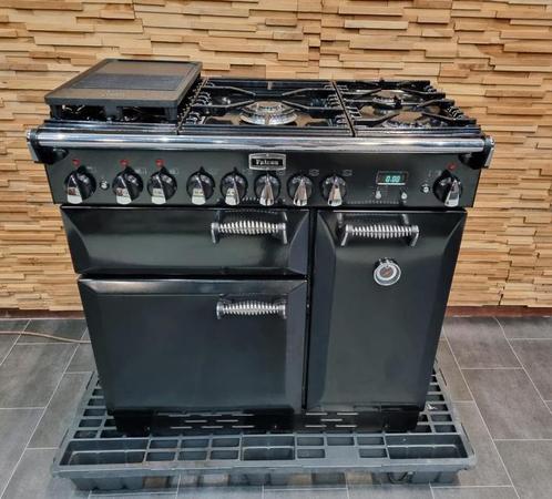 Luxe Fornuis Falcon 90cm zwart 3 ovens 5 pits, Witgoed en Apparatuur, Fornuizen, Zo goed als nieuw, Vrijstaand, Gas, 5 kookzones of meer