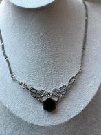 Art Nouveau zilveren collier Onyx en Marcasieten, Sieraden, Tassen en Uiterlijk, Kettingen, Verzenden, Zo goed als nieuw, Zilver