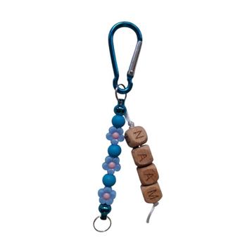Gepersonaliseerde naam klik sleutelhanger blauw bloemetje beschikbaar voor biedingen