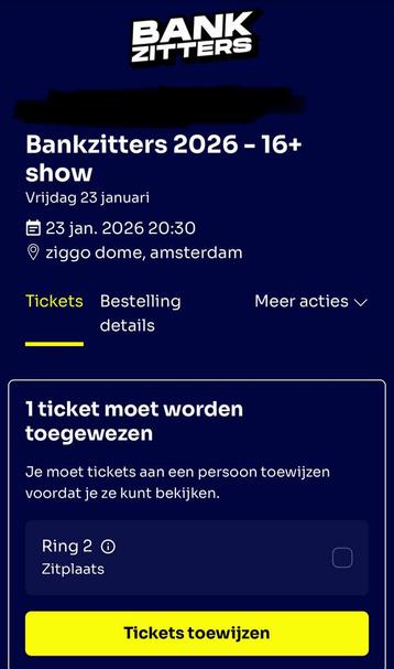 Bankzitters Ziggodome vrijdag 23 januari 2026 beschikbaar voor biedingen