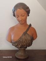 Groot terracotta borstbeeld Diana de jager gesigneerd, Antiek en Kunst, Kunst | Beelden en Houtsnijwerken, Ophalen