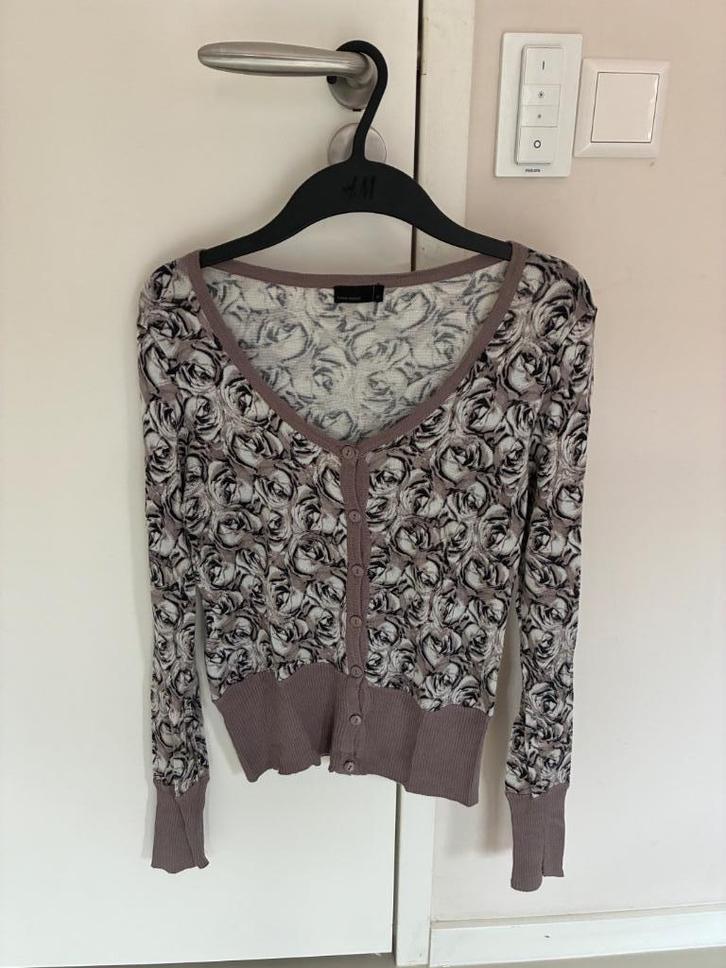 Wit en taupe vestje met bloemen - Vero Moda, Kleding | Dames, Truien en Vesten, Gedragen, Maat 38/40 (M), Bruin, Ophalen of Verzenden