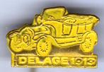 Delage 1913 geel op koper oldtimer auto speldje ( A_223 ), Ophalen of Verzenden, Zo goed als nieuw, Transport, Speldje of Pin