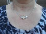Zilveren ketting met vaste hanger bicolor nr.1237, Met hanger, Verzenden, Zo goed als nieuw, Zilver