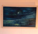 Schilderij, donkerblauw, 88x 57cm, Antiek en Kunst, Ophalen of Verzenden