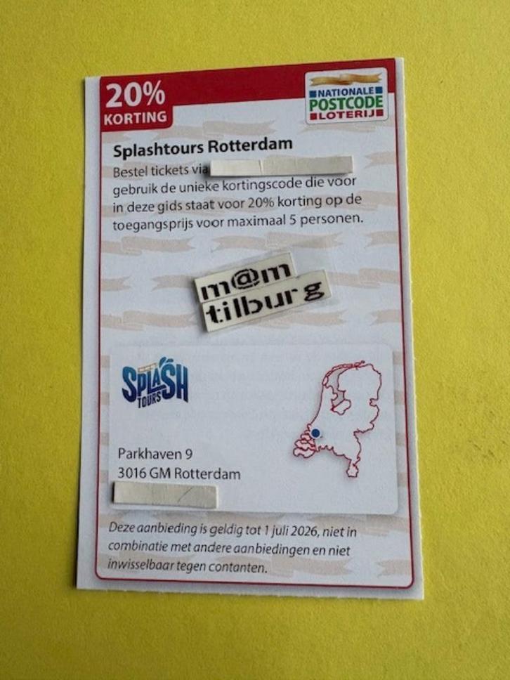 Splashtours Rotterdam 20 % korting, Tickets en Kaartjes, Kortingen en Cadeaubonnen, Drie personen of meer, Overige typen, Kortingsbon