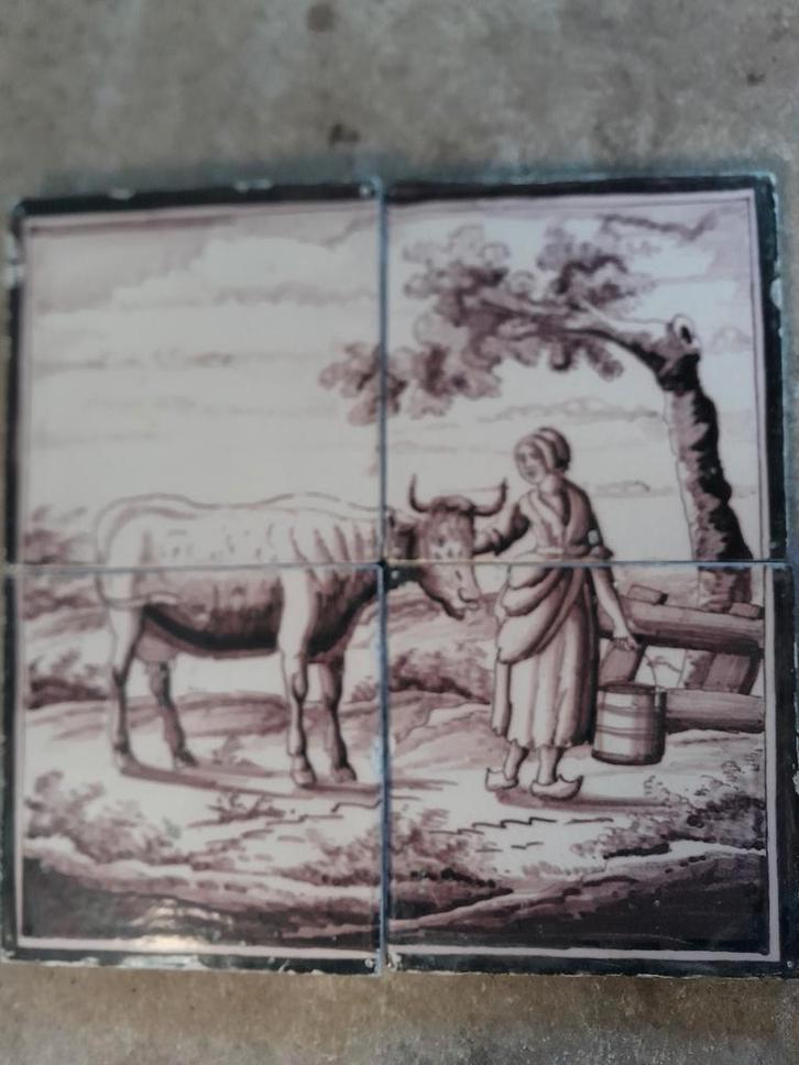 Antieke Tegels Tableau + Witjes  Bieden, Antiek en Kunst, Antiek | Wandborden en Tegels, Ophalen of Verzenden