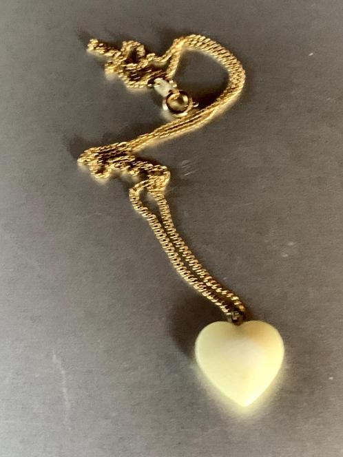 Doublé gouden kettinkje met echt benen hartjes hanger, zgan, Sieraden, Tassen en Uiterlijk, Kettinghangers, Zo goed als nieuw