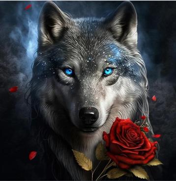 Diamond Painting wolf roos 30x20cm beschikbaar voor biedingen