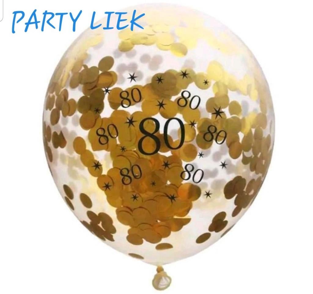 80 jaar confetti ballonnen (5st) nr C276, Ophalen of Verzenden, Nieuw, Versiering, Verjaardag