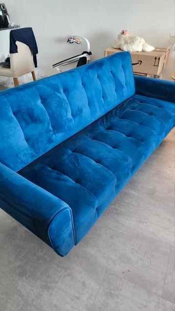 2 three-seater sofa bed velvet blue Twee driezits slaapbank beschikbaar voor biedingen