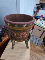 Vintage Houten Bloempot met Geschilderde Bloemen, Antiek en Kunst, Antiek | Meubels | Kasten, Ophalen of Verzenden