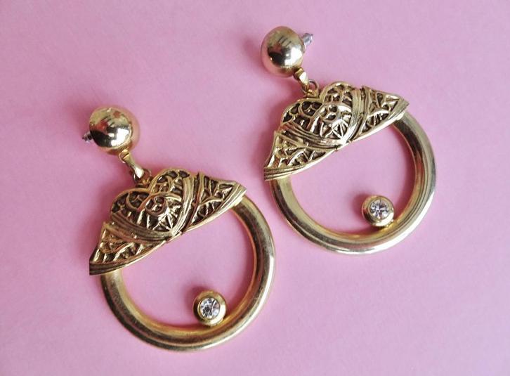 jwg Vintage 70s 80s oorringen oorbellen ornament goud klr, Sieraden, Tassen en Uiterlijk, Antieke sieraden, Oorbellen, Overige materialen