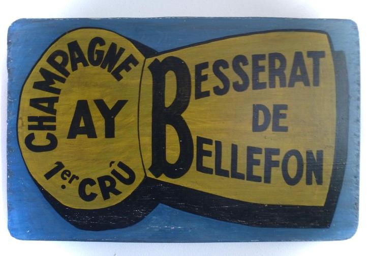 Vintage houten reclame bord / Besserat Champagne, Verzamelen, Merken en Reclamevoorwerpen, Zo goed als nieuw, Reclamebord, Ophalen of Verzenden