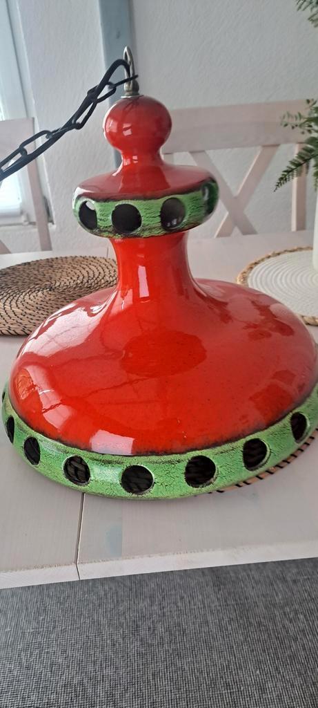 Vintage keramiek hanglamp space age rood en groen, Antiek en Kunst, Antiek | Lampen, Ophalen of Verzenden