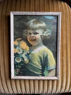 Oude plaat van meisje met bloemen 18 bij 25 cm, Antiek en Kunst, Kunst | Tekeningen en Foto's, Ophalen of Verzenden