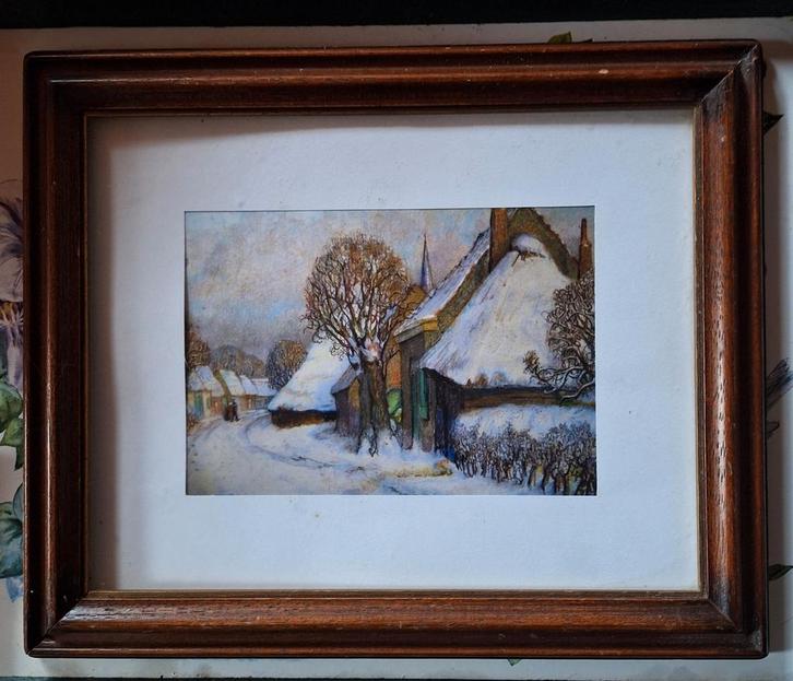Schilderijtje met plaat,, Antiek en Kunst, Kunst | Schilderijen | Klassiek, Ophalen of Verzenden