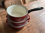 Nette retro emaille pannenset weinig gebruikt, Huis en Inrichting, Keuken | Potten en Pannen, Ophalen of Verzenden, Zo goed als nieuw