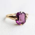 Vintage 9K goud Solitaire ring met Paarse CZ - Maat 18,5, 18 tot 19, Ophalen of Verzenden, Zo goed als nieuw, Met edelsteen