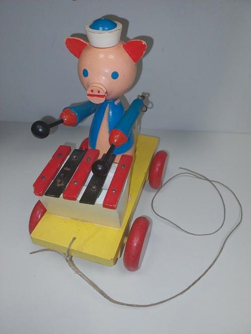 Trekspeeltje - houten varken - Jaren '60, Antiek en Kunst, Antiek | Speelgoed, Ophalen of Verzenden