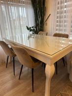 Eettafel wit hout met glasplaat, salontafel en tvkast set, Huis en Inrichting, Tafels | Eettafels, Ophalen, Gebruikt, 50 tot 100 cm