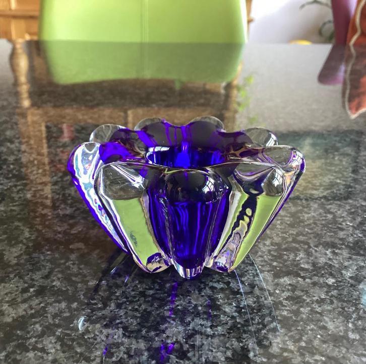 Kandelaar, glas, kobaltblauw, kleurloos, vintage, Antiek en Kunst, Antiek | Glas en Kristal, Ophalen